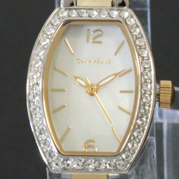Caravelle Ladies Classic Dress Watch By Bulova Mother Of Pearl With Crystals - Picture 9 of 13